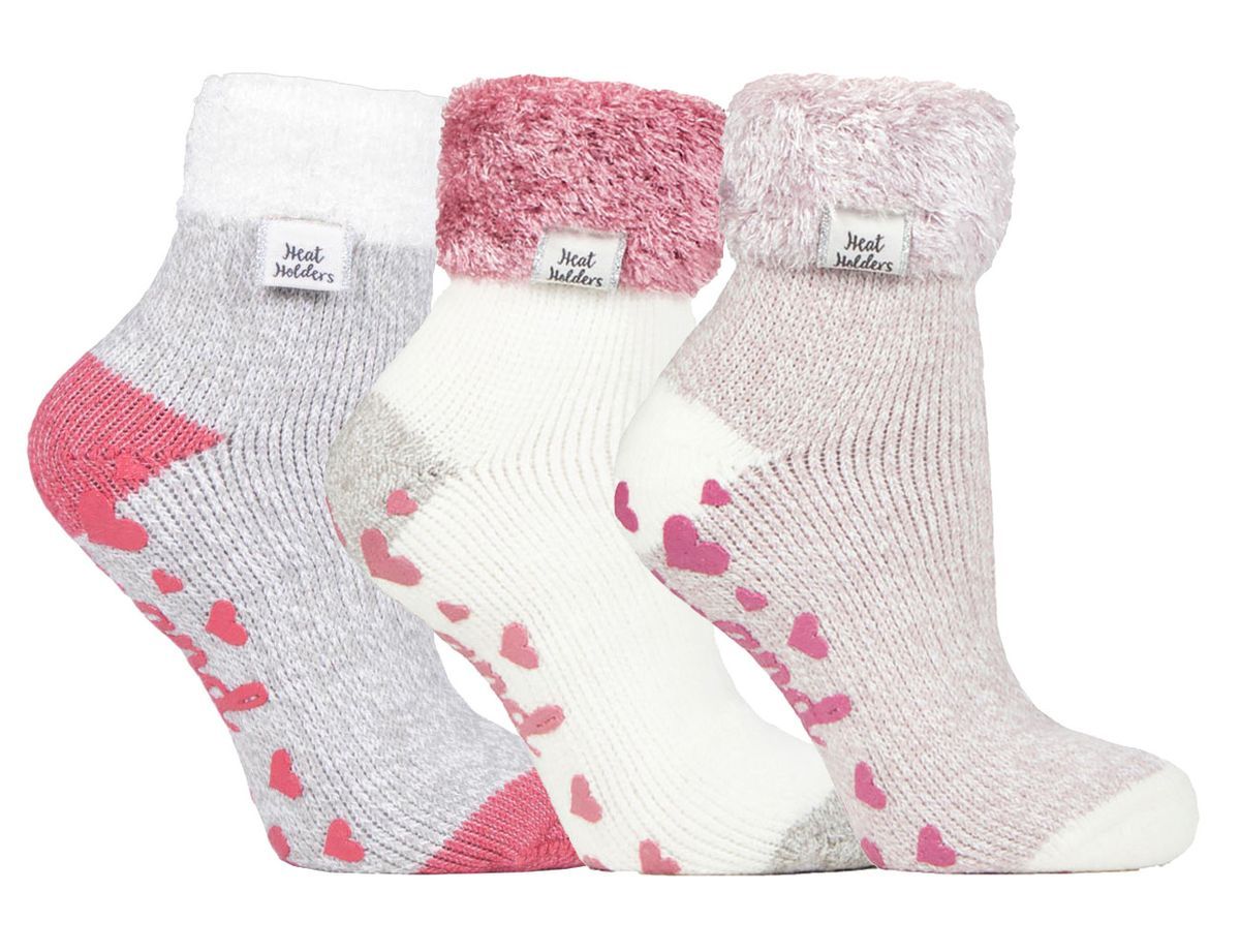 Womens Fluffy Slipper Bed Socks with Grips | Heat Holders | 3 Pair Multipack | Ladies Warm Fleece Lined Non Slip Socks | Winter Gifts for Her - Pack 6