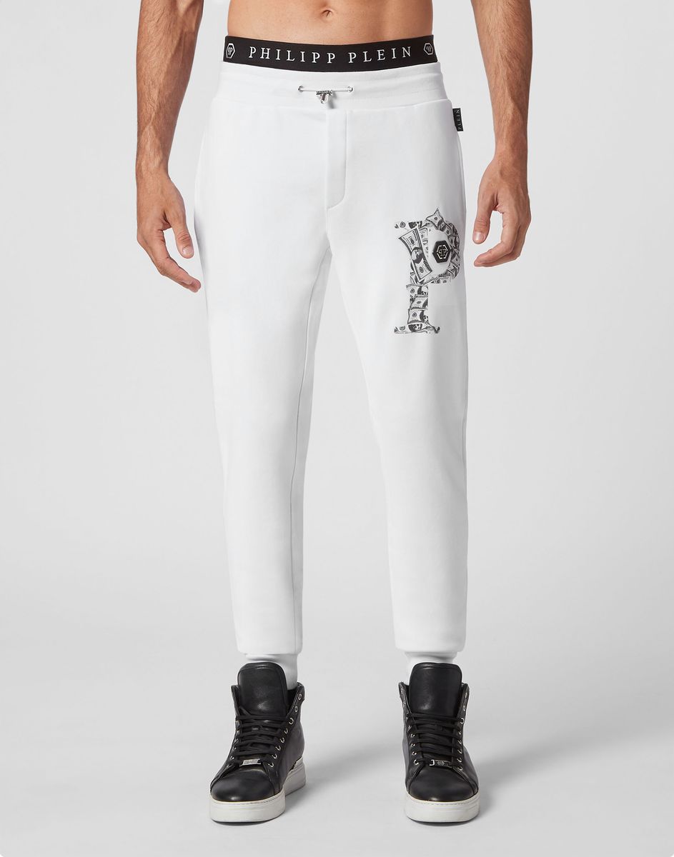 Jogginghose aus Baumwollfleece mit Geld-Print