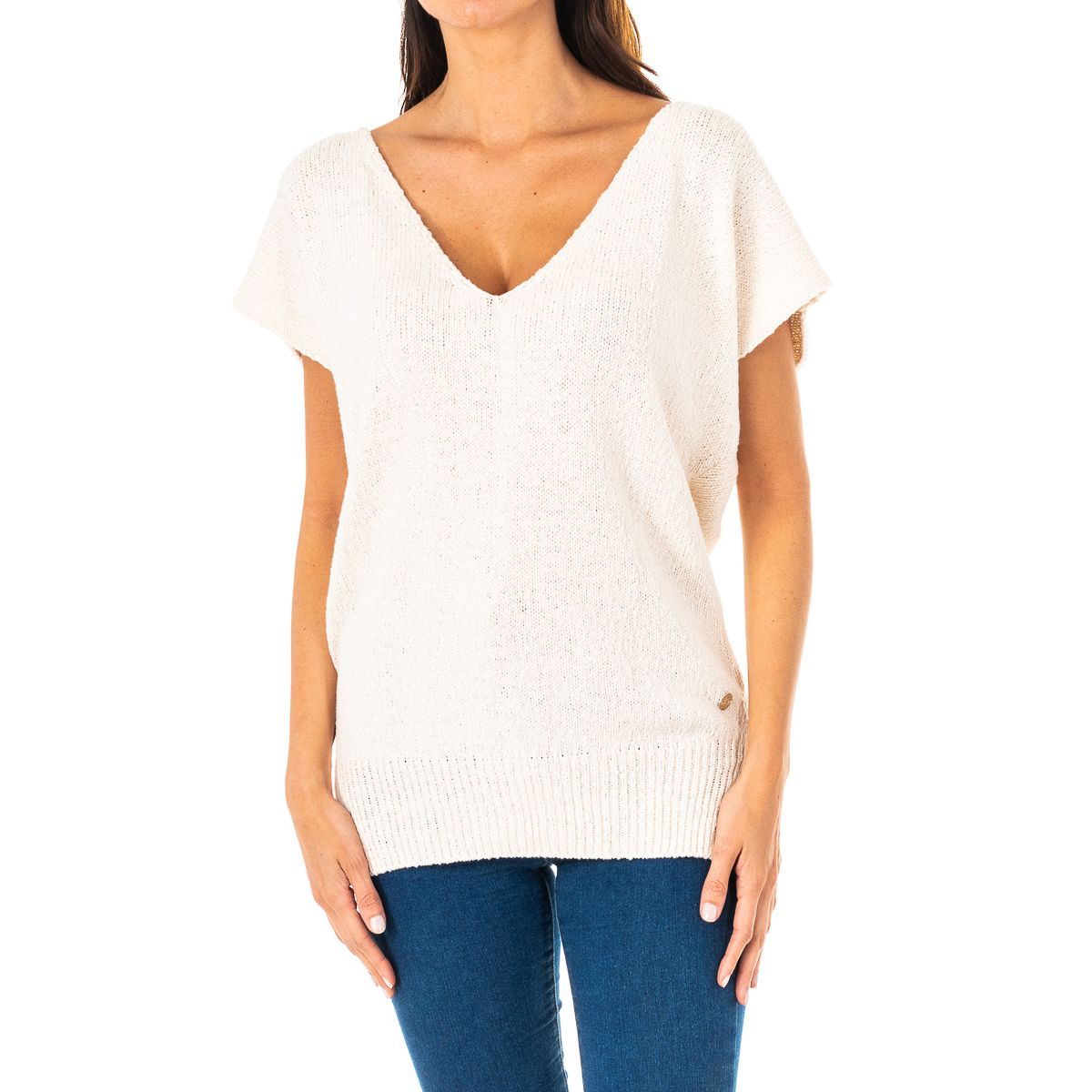 Kurzärmeliges Stricktop mit V-Ausschnitt