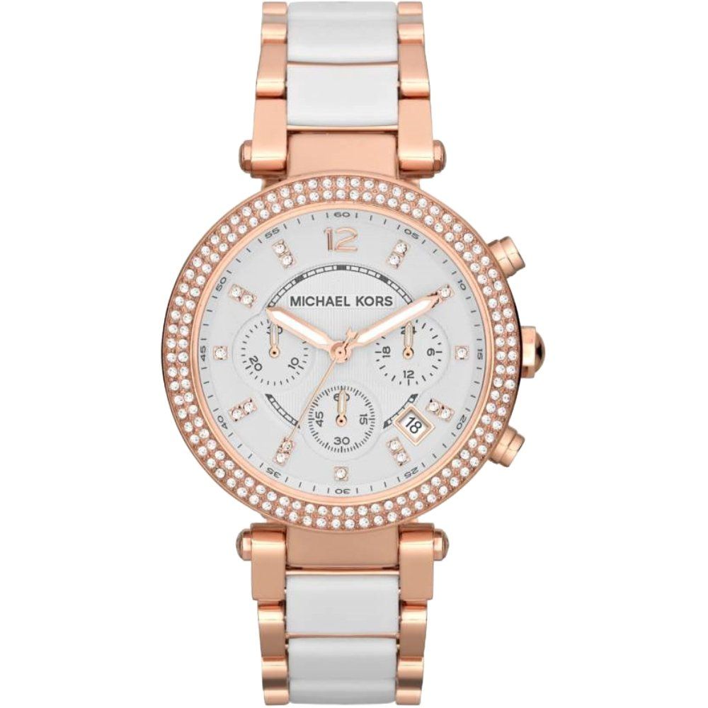 Roségoldene und weiße Chronograph Uhr