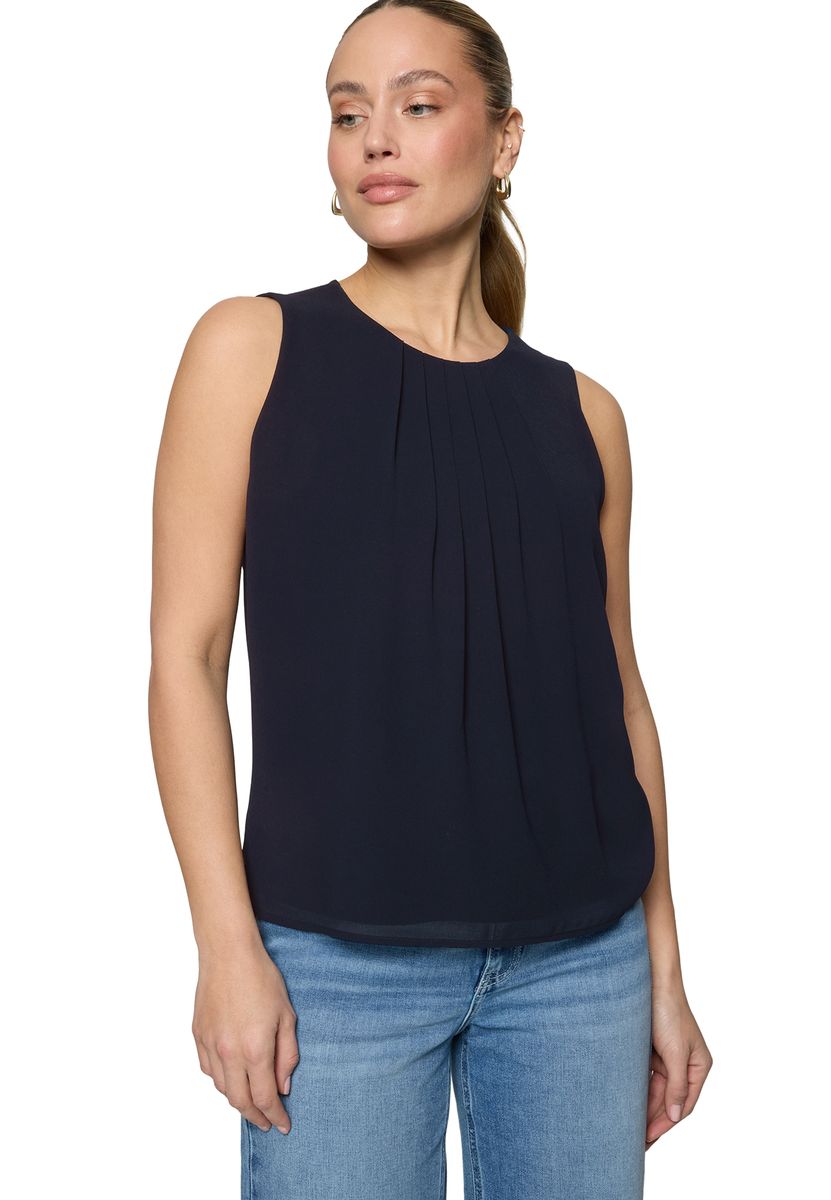 Ärmellose Bluse mit Drapierung vorne