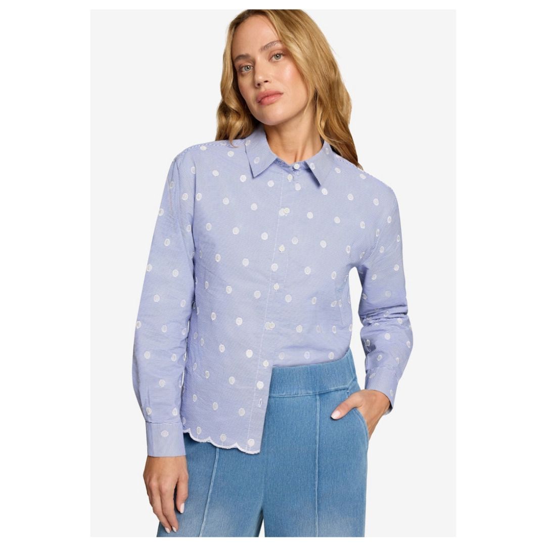 Gestreifte Tupfen Bluse mit Knopfleiste