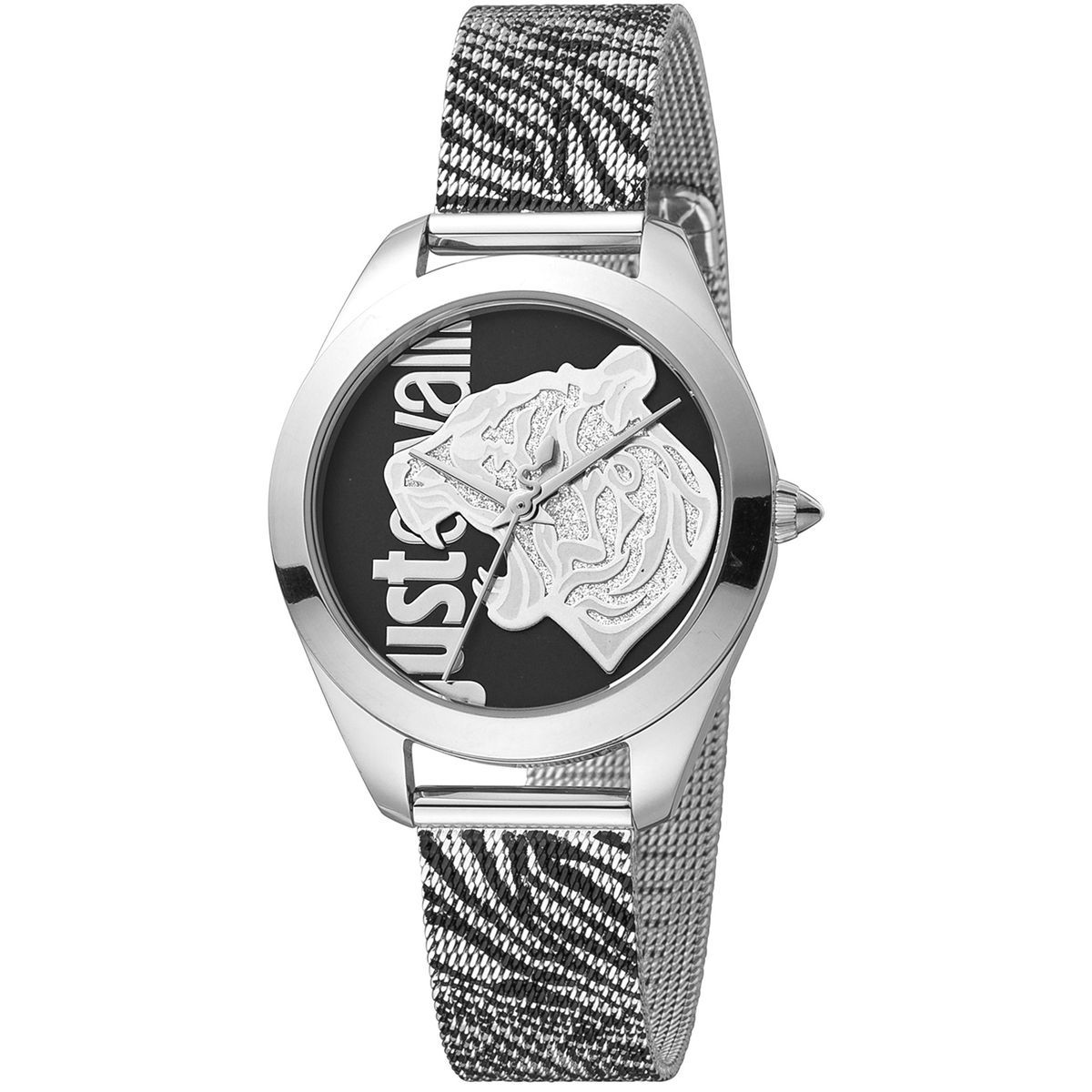 Silberfarbene Modeuhr mit Zebra-Print