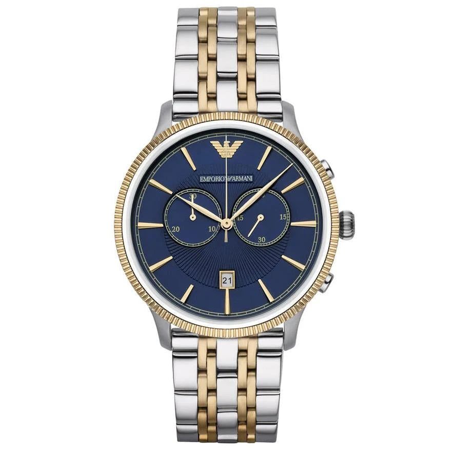 Zweifarbige Chronographen-Armbanduhr mit blauem Zifferblatt