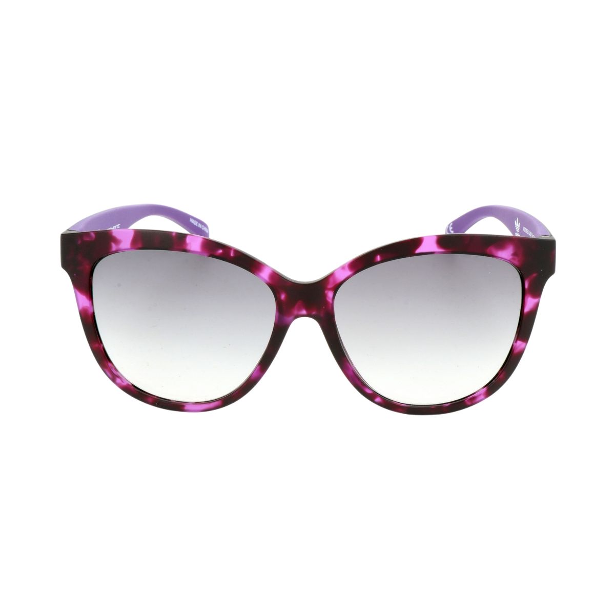 Gemusterte Cat-Eye-Sonnenbrille mit lilafarbenen Akzenten