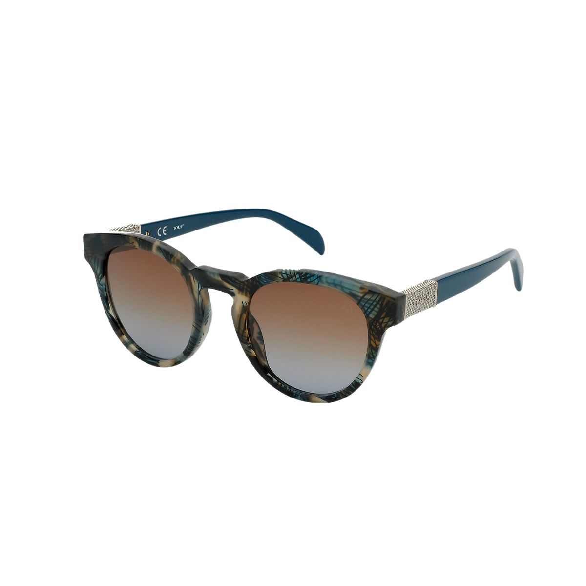 Runde gemusterte Sonnenbrille mit braunem Farbverlauf