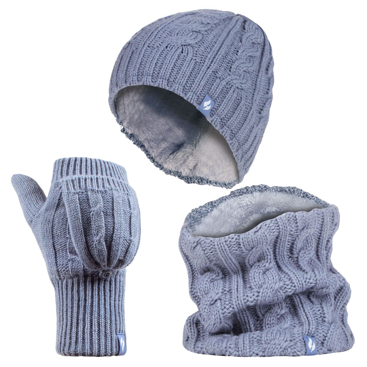 Heat Holders - Womens Thermal Winter Fleece Mütze, Halswärmer und Konverter Handschuhe Set - Dusky Blue