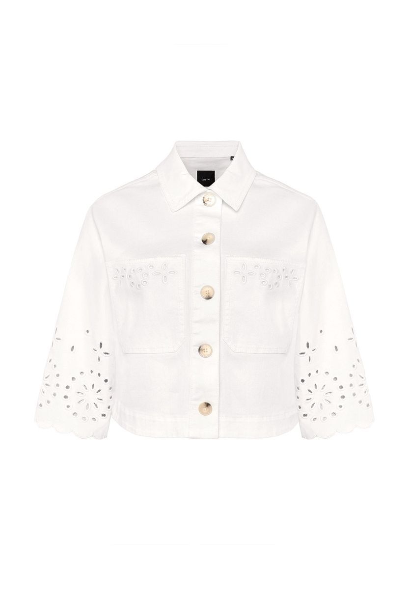 Kurze weiße Jeansjacke mit Ösen-Details