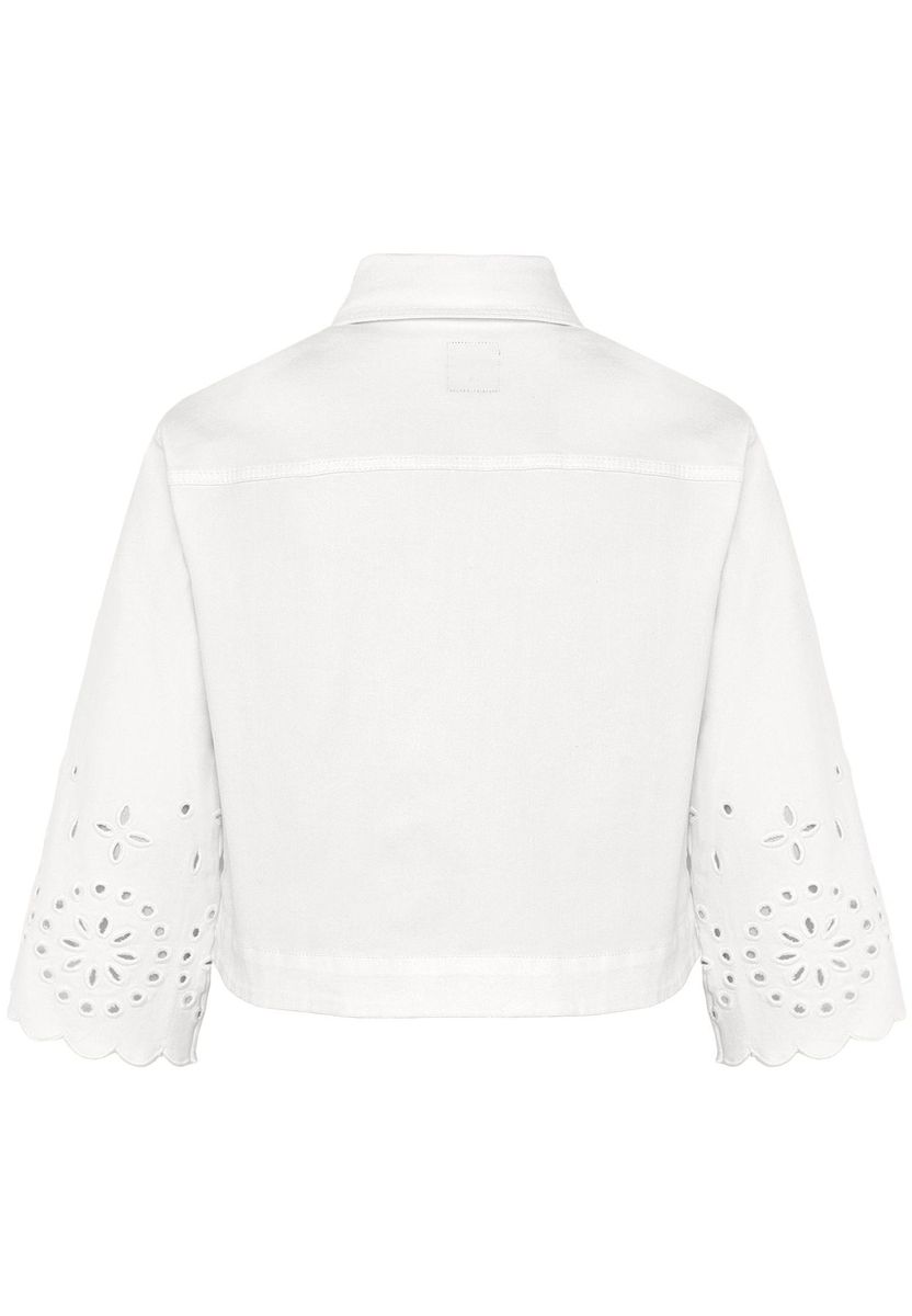 Kurze weiße Jeansjacke mit Ösen-Details