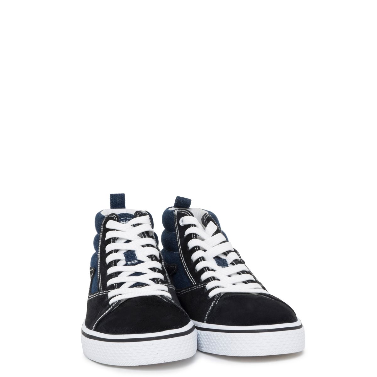 High-Top-Sneaker aus Wildleder und Denim