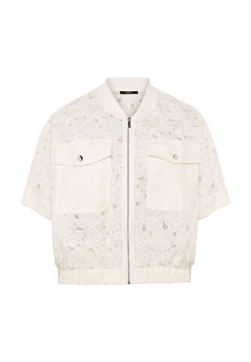 Blouson-Jacke mit Blumenmuster und kurzen Ärmeln