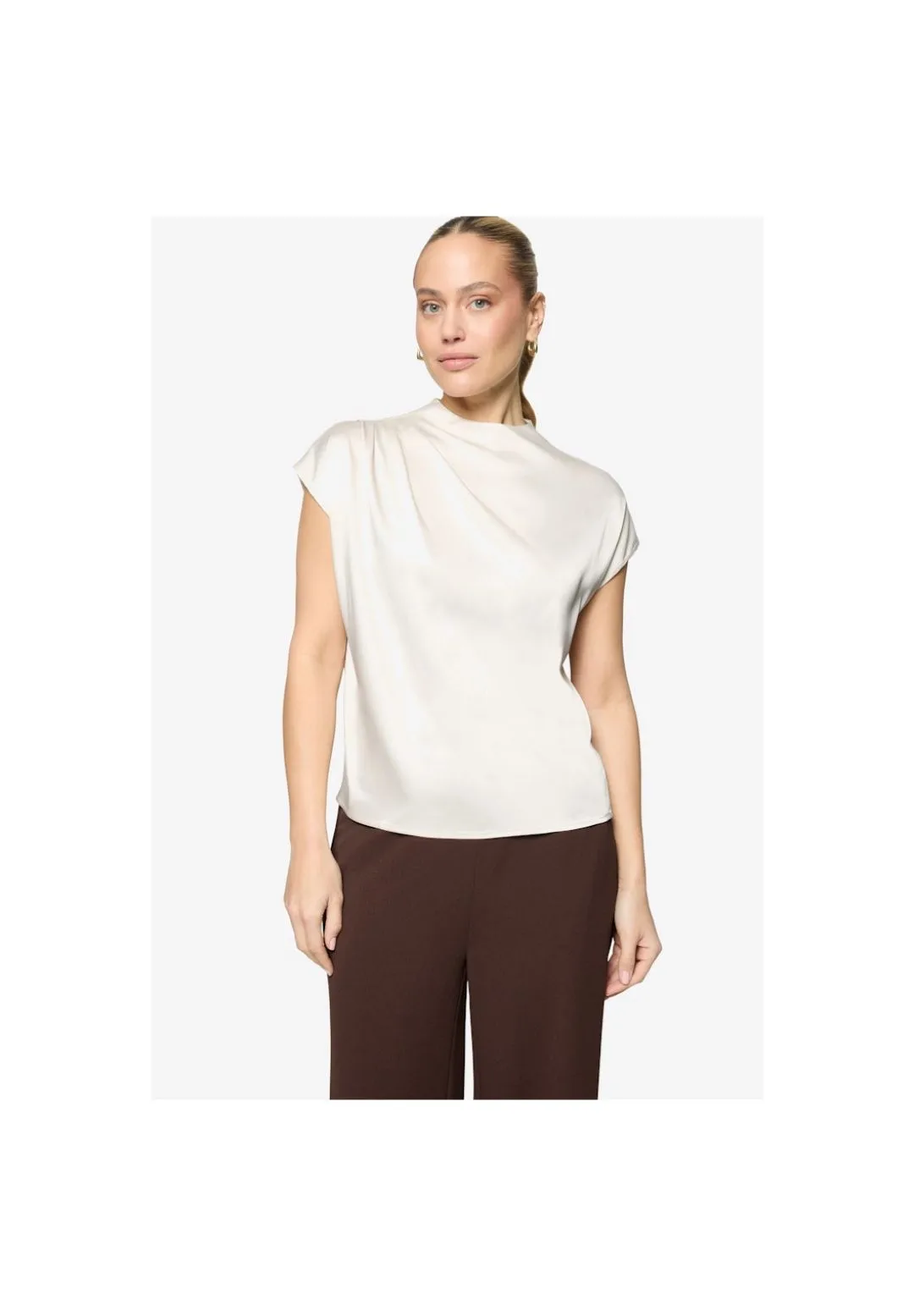 zero Seidenbluse, Stehkragen, für Damen, beige, 42