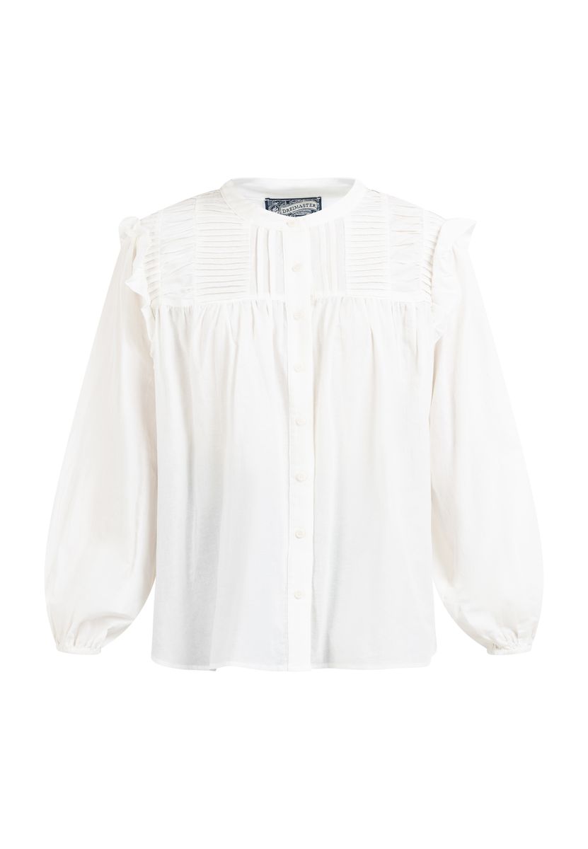Baumwollbluse mit Rüschenkragen und langen Ärmeln