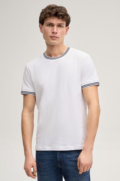 Joop! Weißes T-Shirt mit marineblauem Detailbesatz