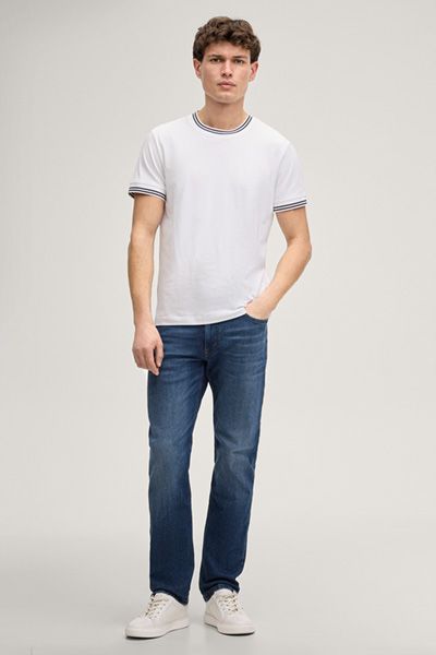 Joop! Weißes T-Shirt mit marineblauem Detailbesatz