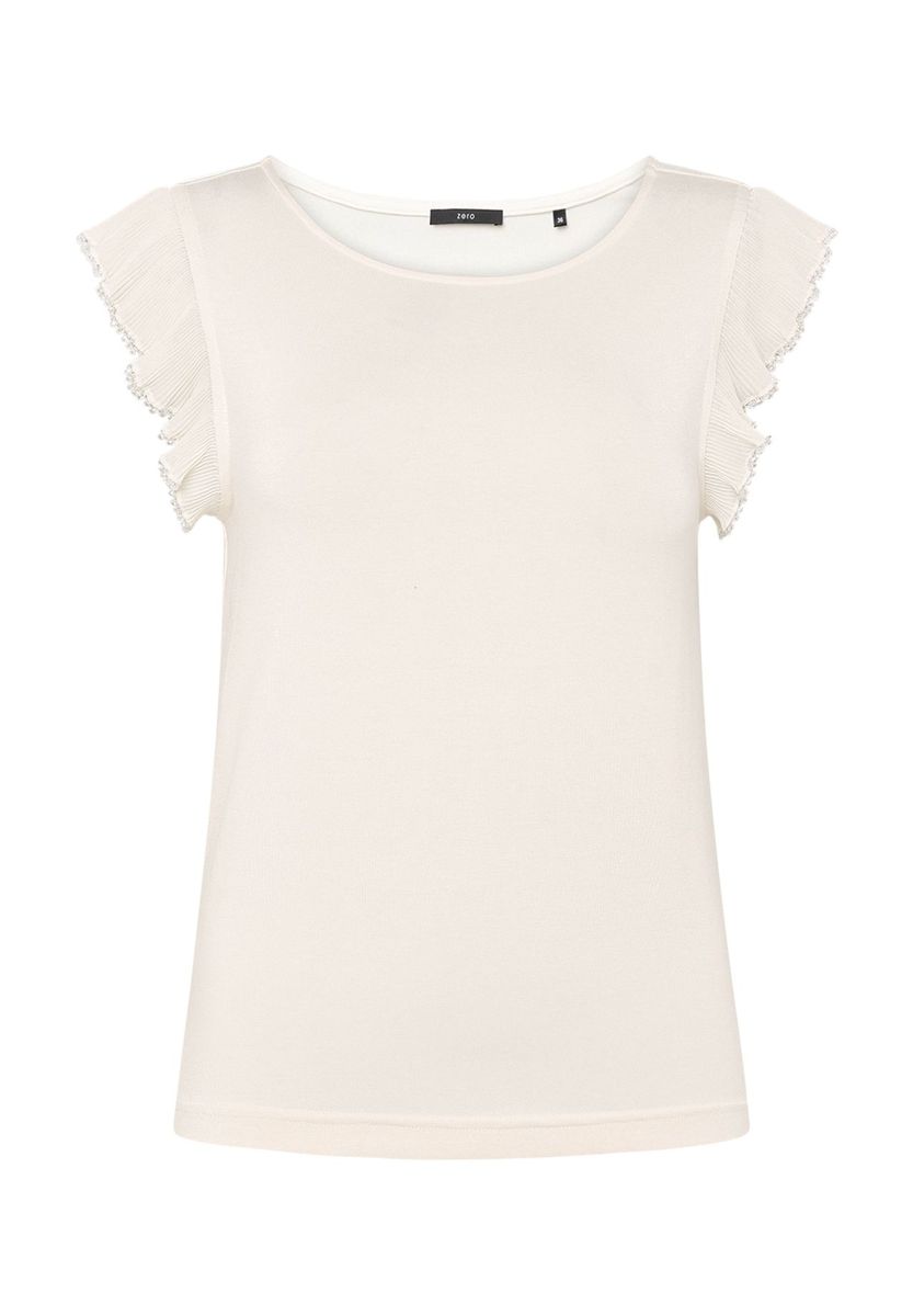 Beiges Rüschenärmel Top mit Perlen