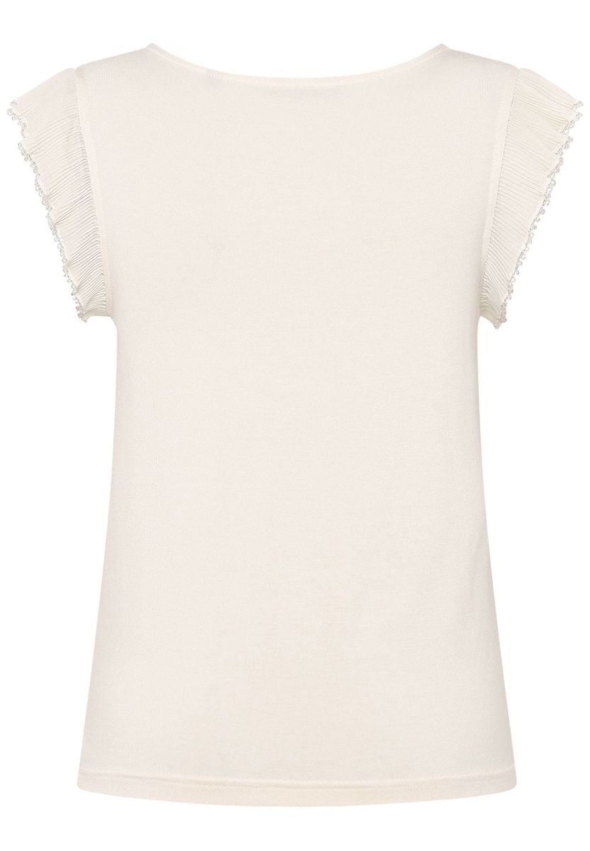 Beiges Rüschenärmel Top mit Perlen