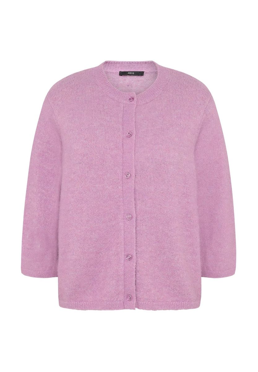 Lila Strickjacke mit Knopfleiste und 3/4-Ärmeln