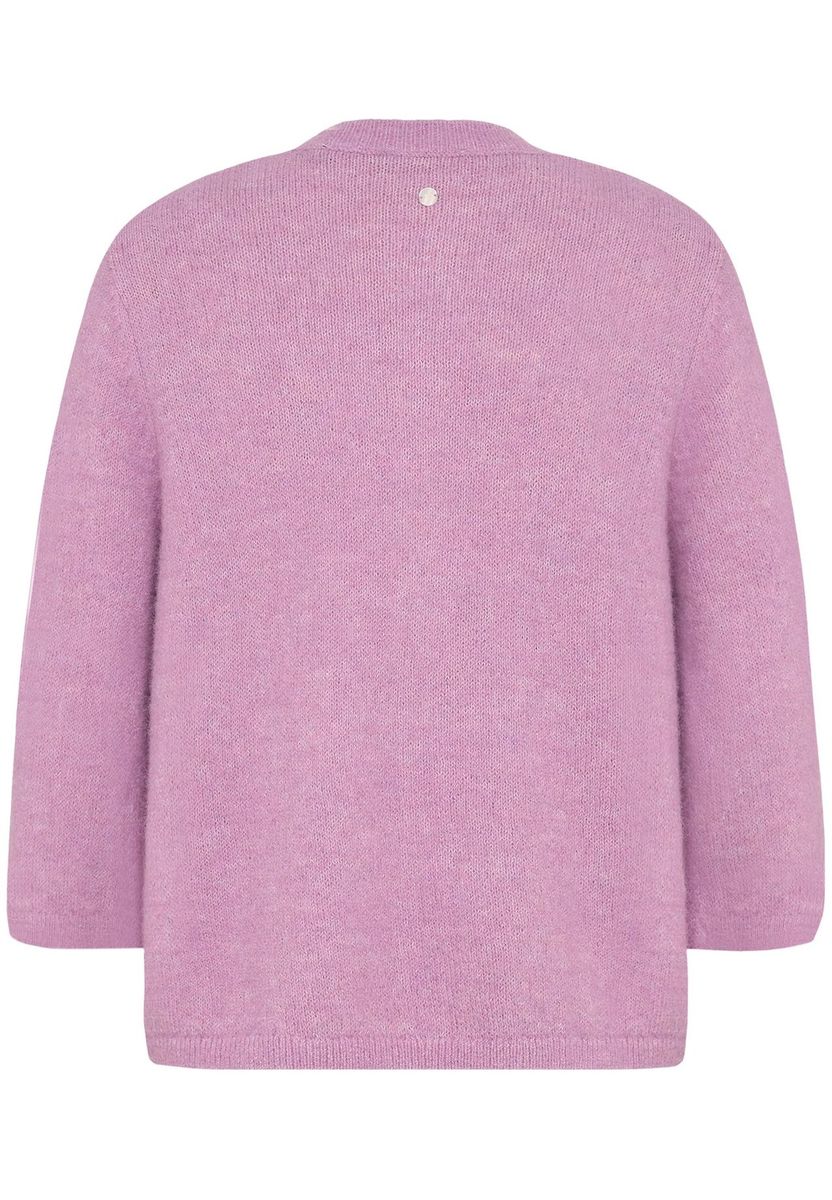 Lila Strickjacke mit Knopfleiste und 3/4-Ärmeln