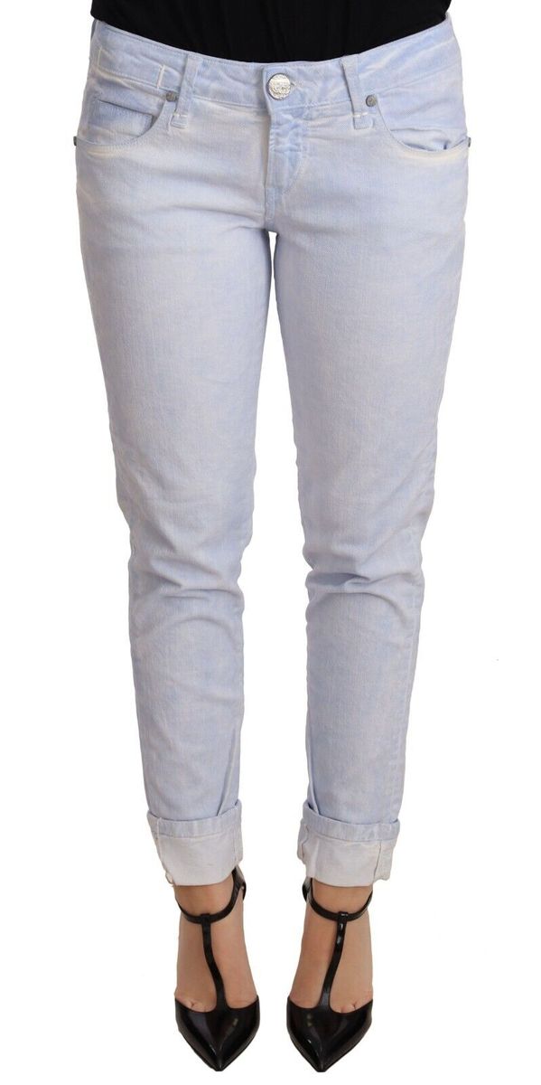 Hellblaue Skinny Jeans mit gefaltetem Saum