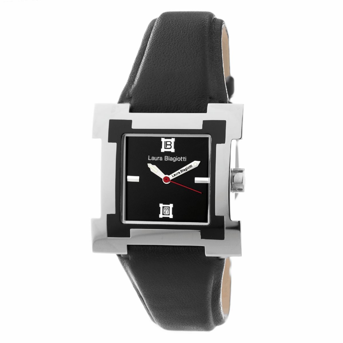 Quadratische Silbergehäuse Schwarze Lederuhr