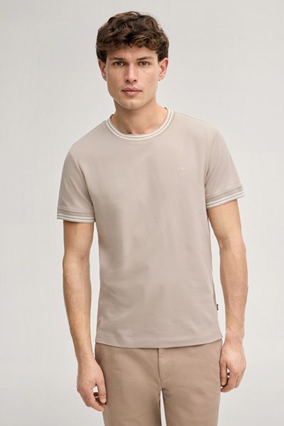 Joop! T-Shirt Jose Beige mit Streifenbesatz Baumwollmischung