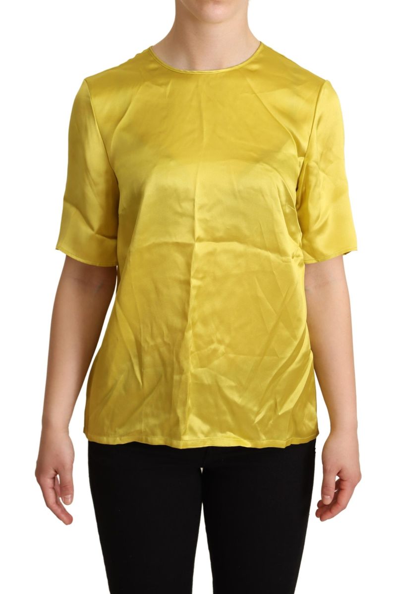 Dolce & Gabbana Damen Gelbe Seidenbluse mit kurzen Ärmeln T-Shirt