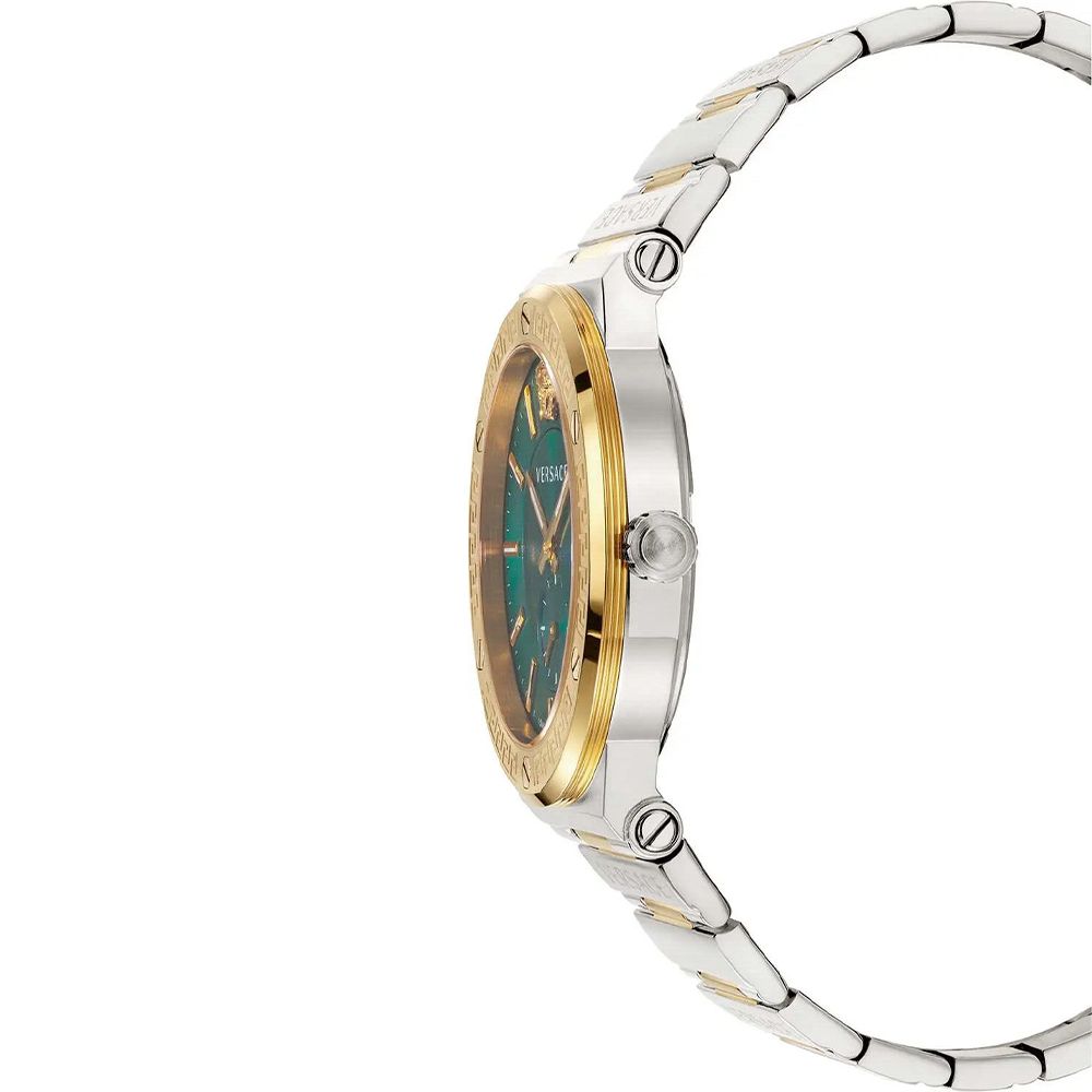 Zweifarbige Uhr mit Greca-Motiv