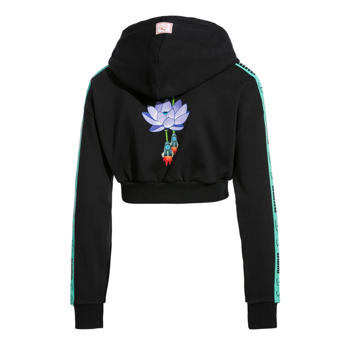 Kurzer Kapuzenpullover mit Lotus-Grafik
