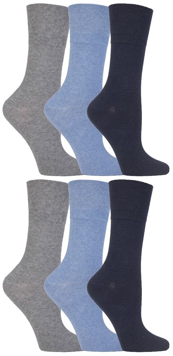 Gentle Grip - 6 Paar Damen Diabetiker-Socken mit Honigkamm-Oberteil und handgekettelten Zehennähten - Blau