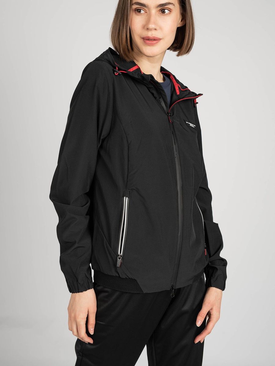 Schwarze, leichte Windjacke mit Kapuze