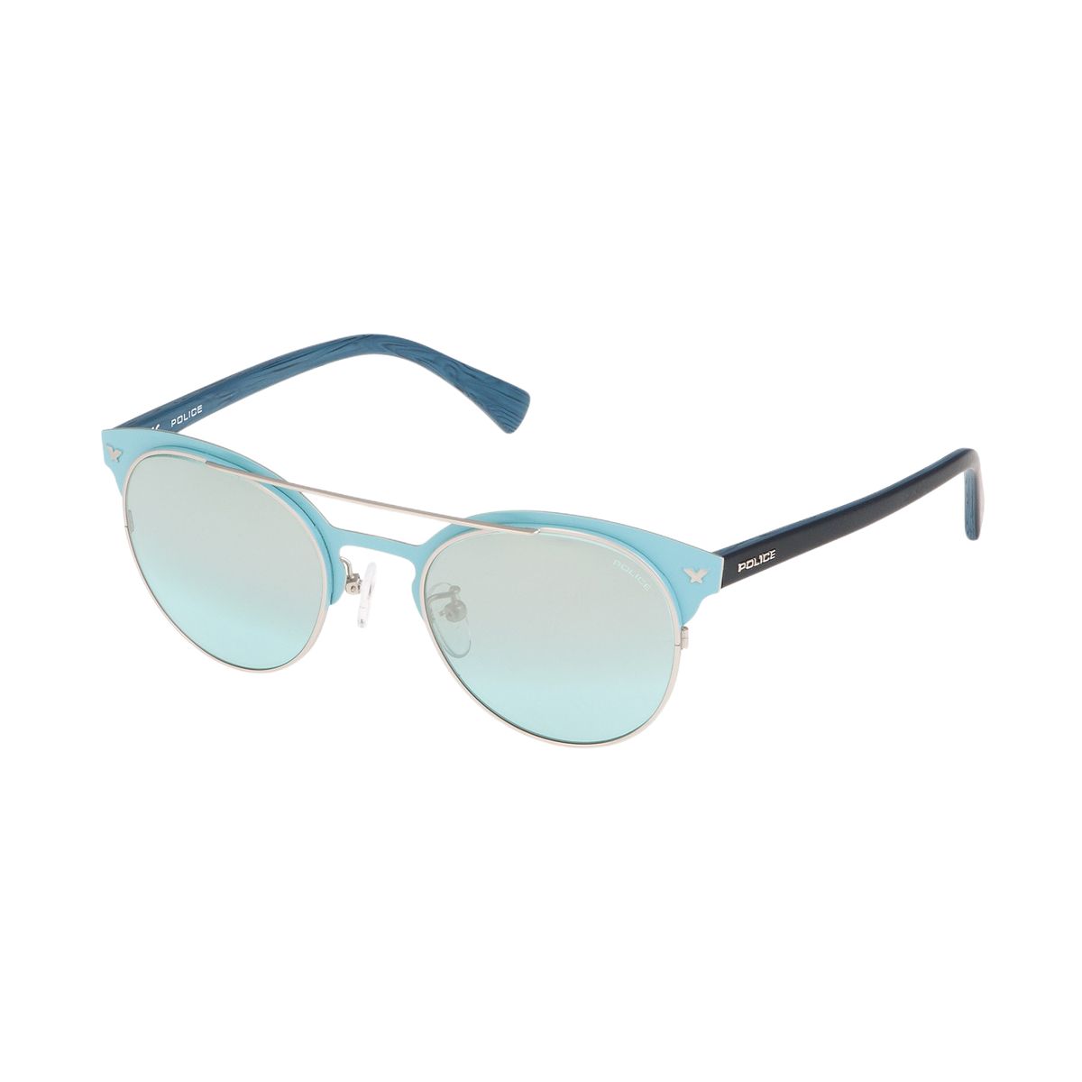Hellblaue Sonnenbrille mit Metallrahmen
