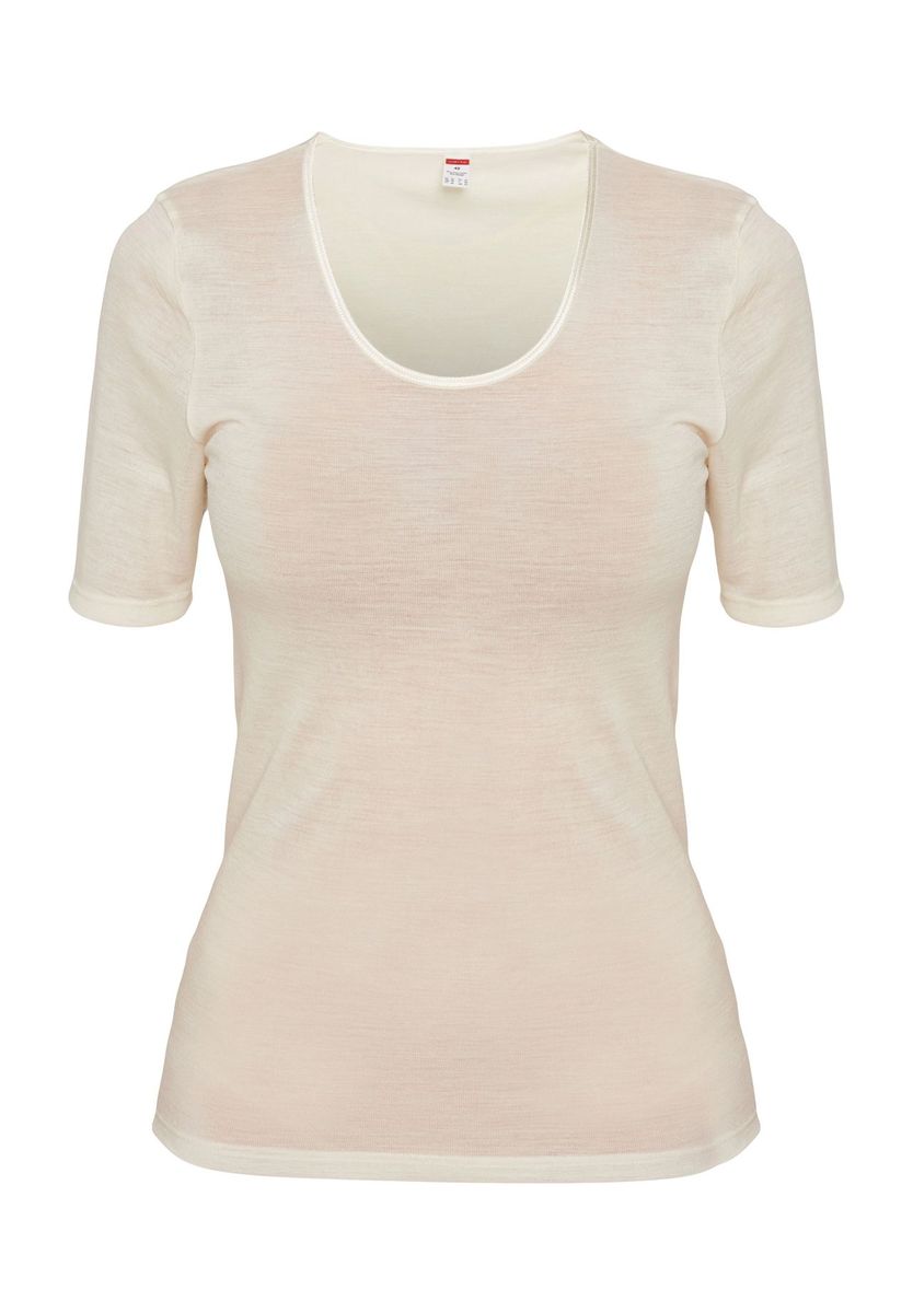 Beiges Wollmischungs-Kurzarm-Top