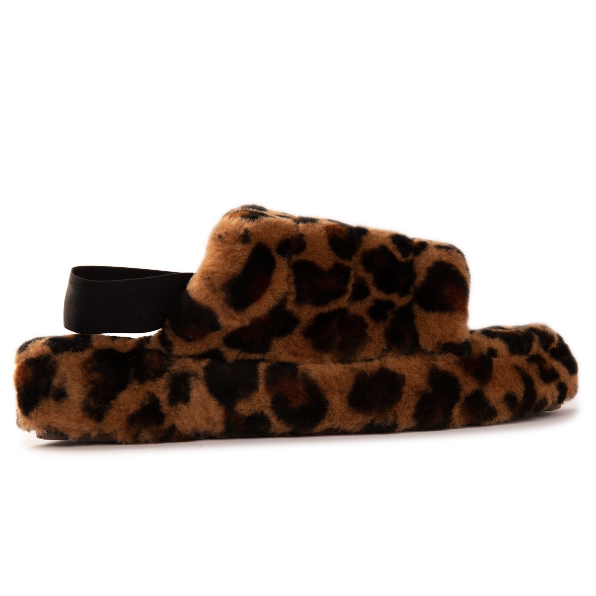 Lammfell-Sandalen mit Leopardenmuster