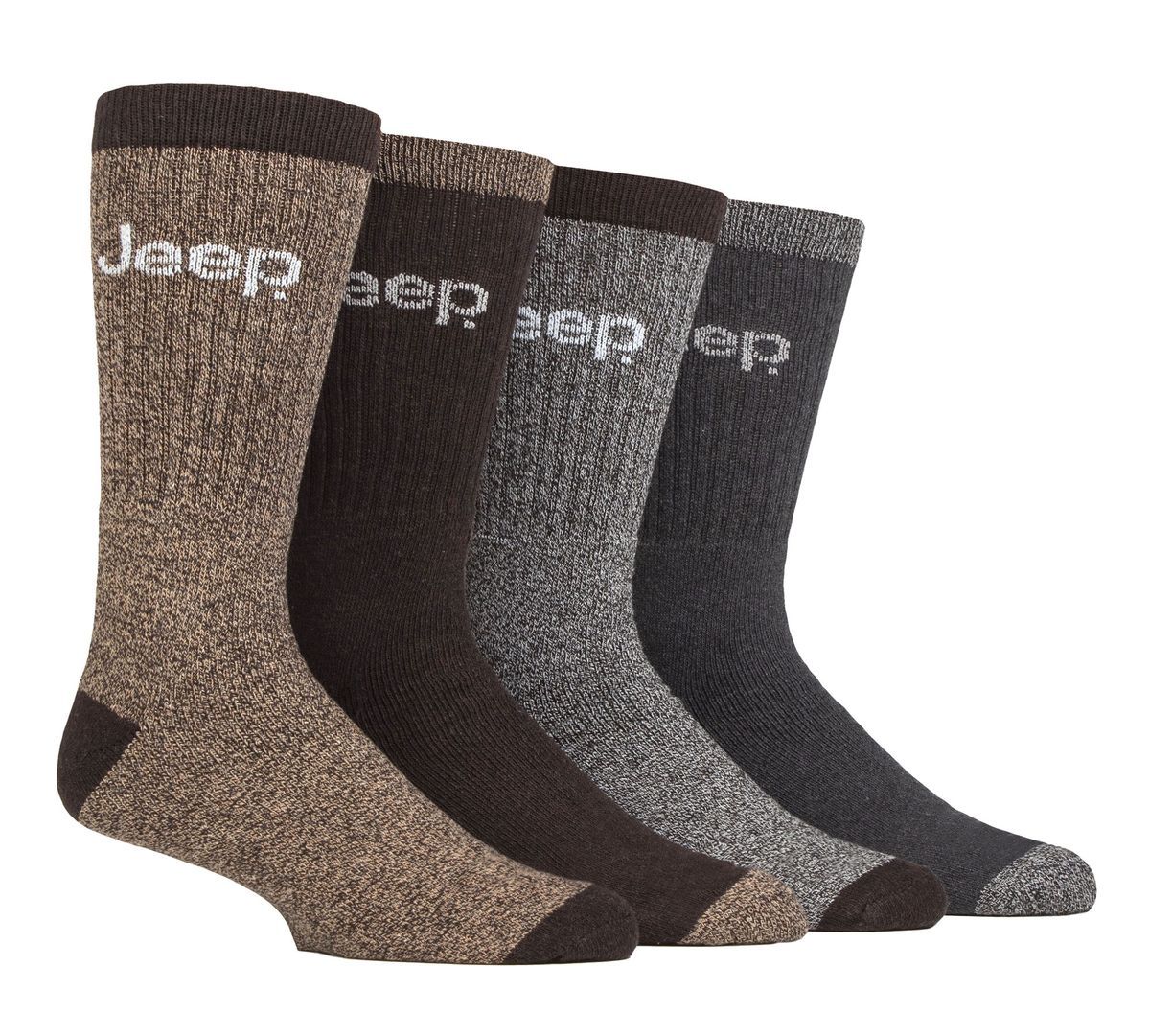 Mens Recycled Cotton Socken | Jeep | 4 Pack dicke stricken voll gepolstert Boot Socken - Brown / Erde