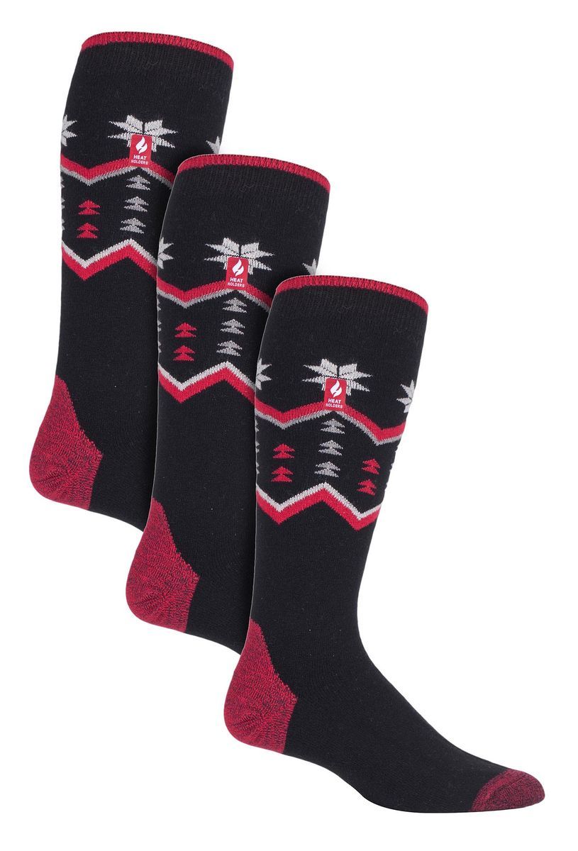 3 Paar Multipack Ultra Lite Herren Skisocken | Wärmehalter | Funky Patterned Striped Knee High Socks - Schwarz Fairisle