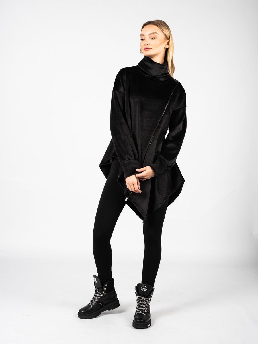 Asymmetrisches Top mit Reißverschluss und Trichterkragen