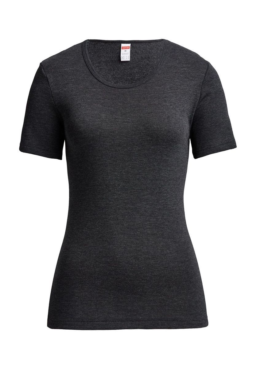 -con-ta- T-Shirt, Rundhals-Ausschnitt, uni, für Damen, schwarz, 38