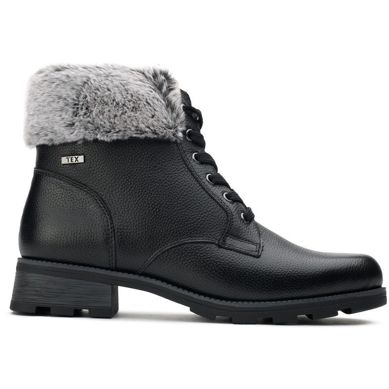Schwarzer Leder-Schnürstiefel mit Kunstfell