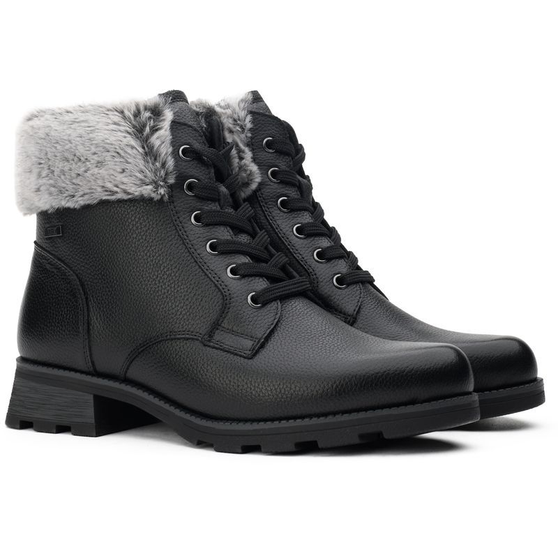 Schnürstiefeletten mit Webpelzkragen