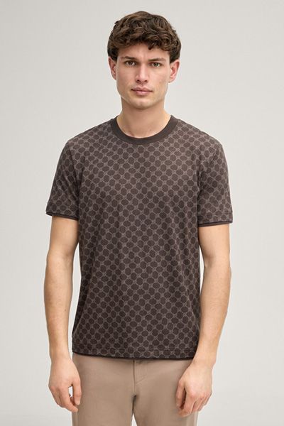 Joop! Cornflower Victormanuel Dunkelbraunes T-Shirt mit Monogrammmuster aus Baumwollmischung