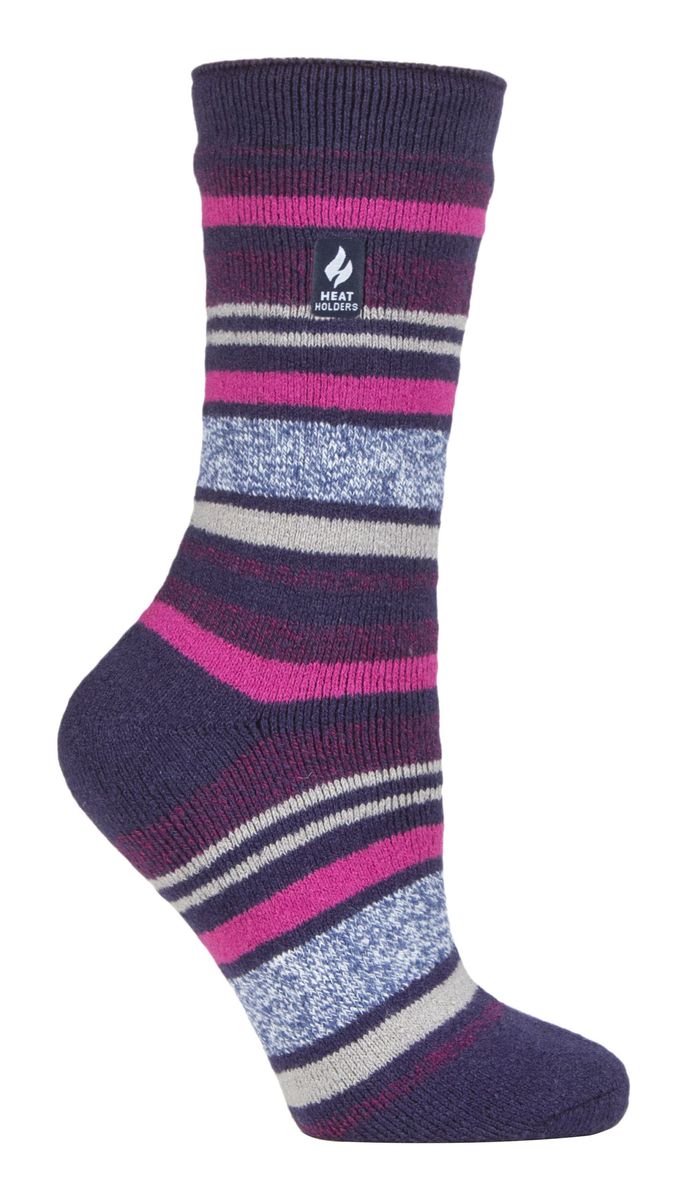 Heat Holders Lite - Isolierte Thermosocken für Damen | Mehrere Designs einschließlich Argyle Streifen Herzen Sterne | Warme Socken für Winter - Blau Ribbocn (Antalya)