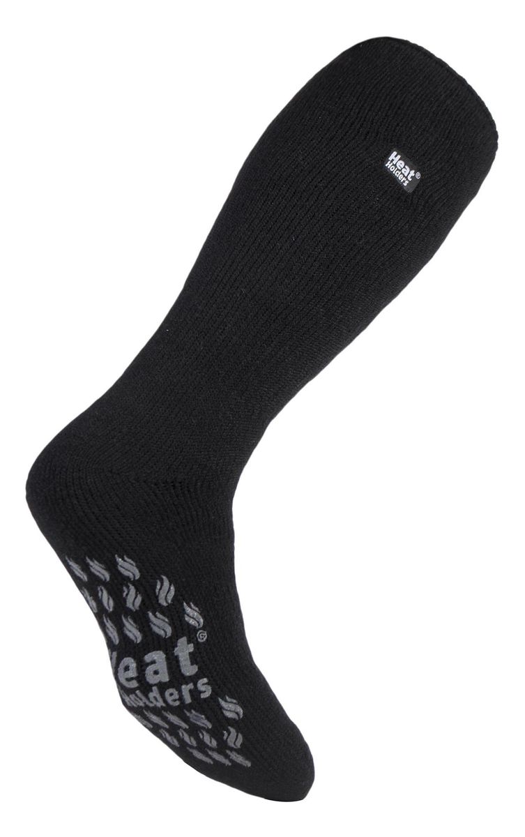 Herren Kniestrümpfe für den Winter | Wärmehalter | Fleece gefüttert Rutschfeste lange Socken mit Anti-Rutsch-Greifern - Schwarz / Grau