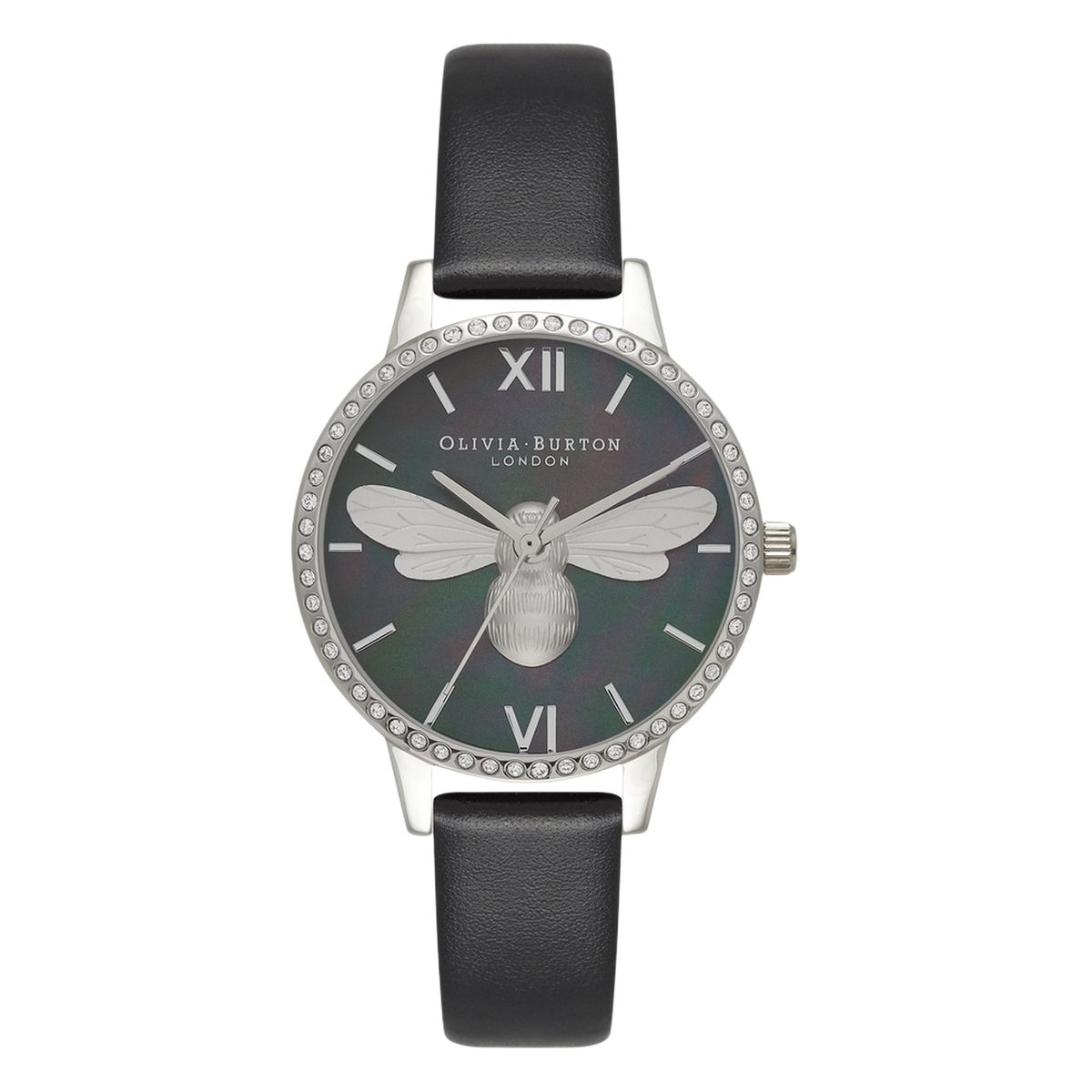 Analoge Uhr mit Bienendekor und Lederarmband