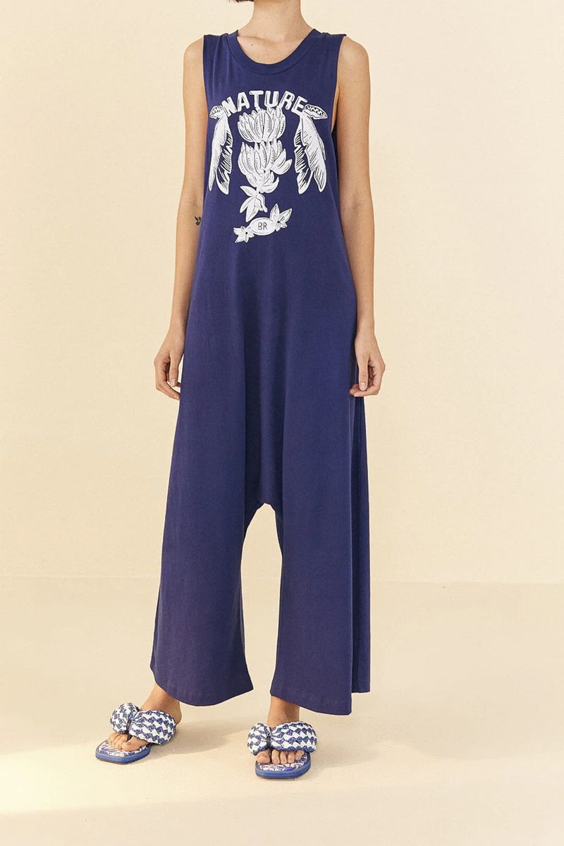 Ärmelloser Jumpsuit aus Bio-Baumwolle mit Naturdruck