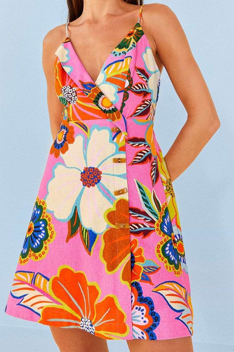 Leuchtendes Mini-Kleid mit Blumendruck