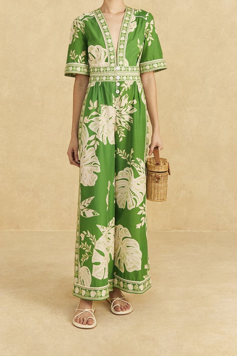 Jumpsuit mit tropischem Print und Knopfleiste