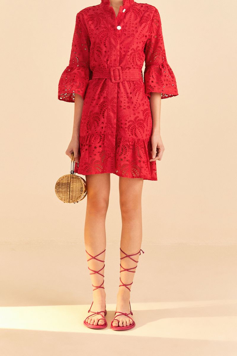Rotes Richelieu-besticktes Minikleid