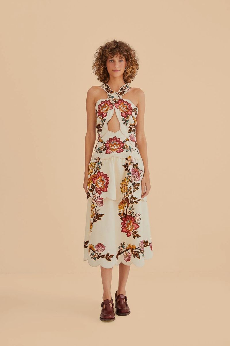 Geblümtes Cut-Out Midikleid
