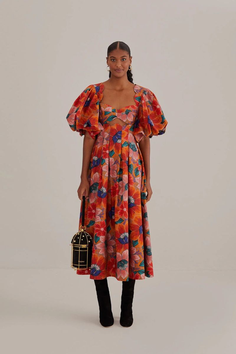 Geblümtes Cut-Out Midikleid